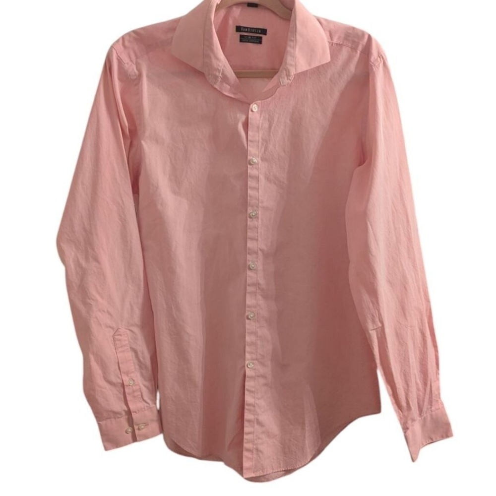 Van Heusen Dress Shirt Pink Slim Fit Wrinkle Free Sz 15.5 34/35 Business Casual